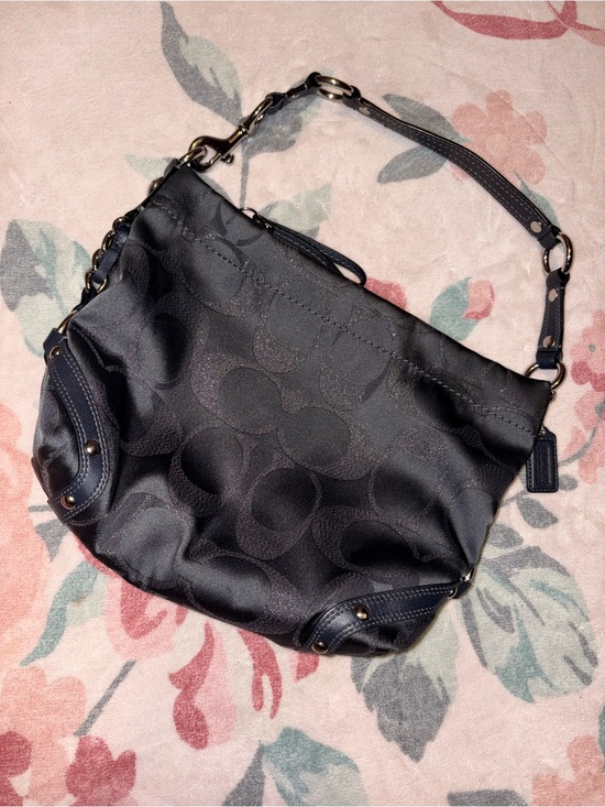 Coach Handbags - Coach Black Signature Jacquard Shoulder Bag with Leather Trim